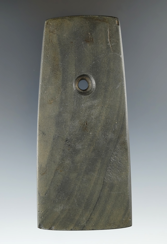 4 3/16" Adena Trapezoidal Pendant found in Ashland Co., Ohio. Ex. Theron Lee, Dilley, Hooks.