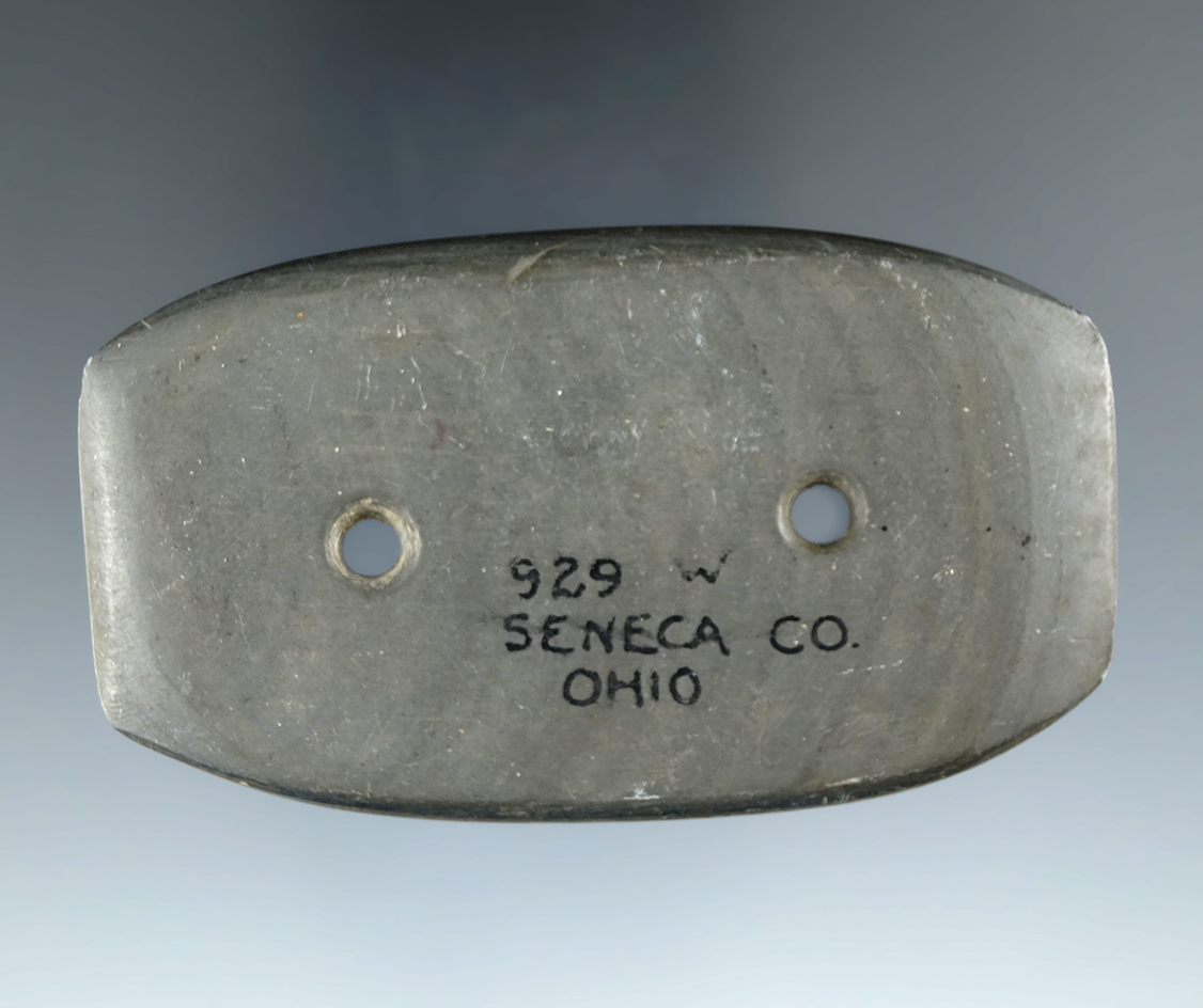2 7/8" Hopewell Rectangular Gorget made from Banded Slate, Seneca Co., Ohio. Ex. Wehrle.