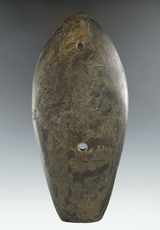 5 3/4" Glacial Kame Sandal Sole Gorget, found in Lucas Co., Ohio. Pictured. Ex. Meuser, Anderson