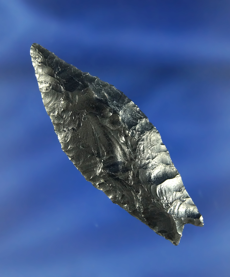 2 3/8" Humboldt with nicely ground lower edges made from Obsidian found in Oregon.