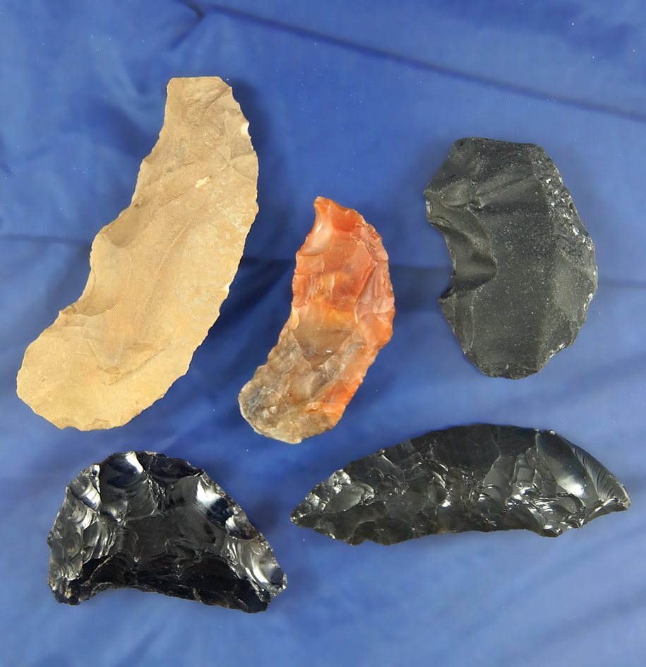 Set of five Paleo Crescents found in Nevada and Oregon, largest is 2 9/16".