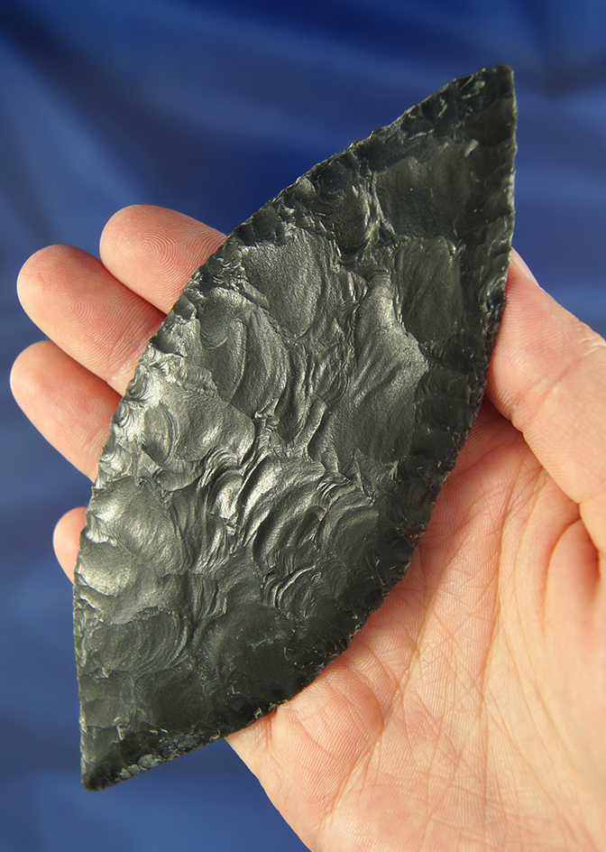 Thin and exceptionally well flaked 5 1/16" Bi-pointed Obsidian blade found in Oregon.