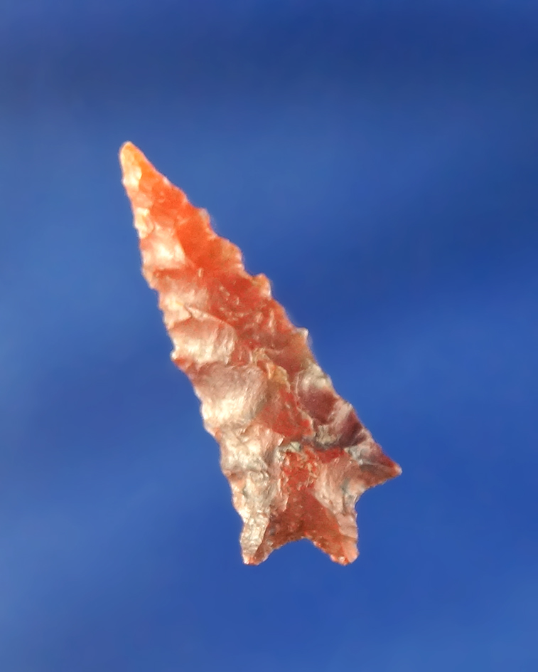 Excellent flaking on this 15/16" semi translucent red agate Gempoint found near the Columbia River.