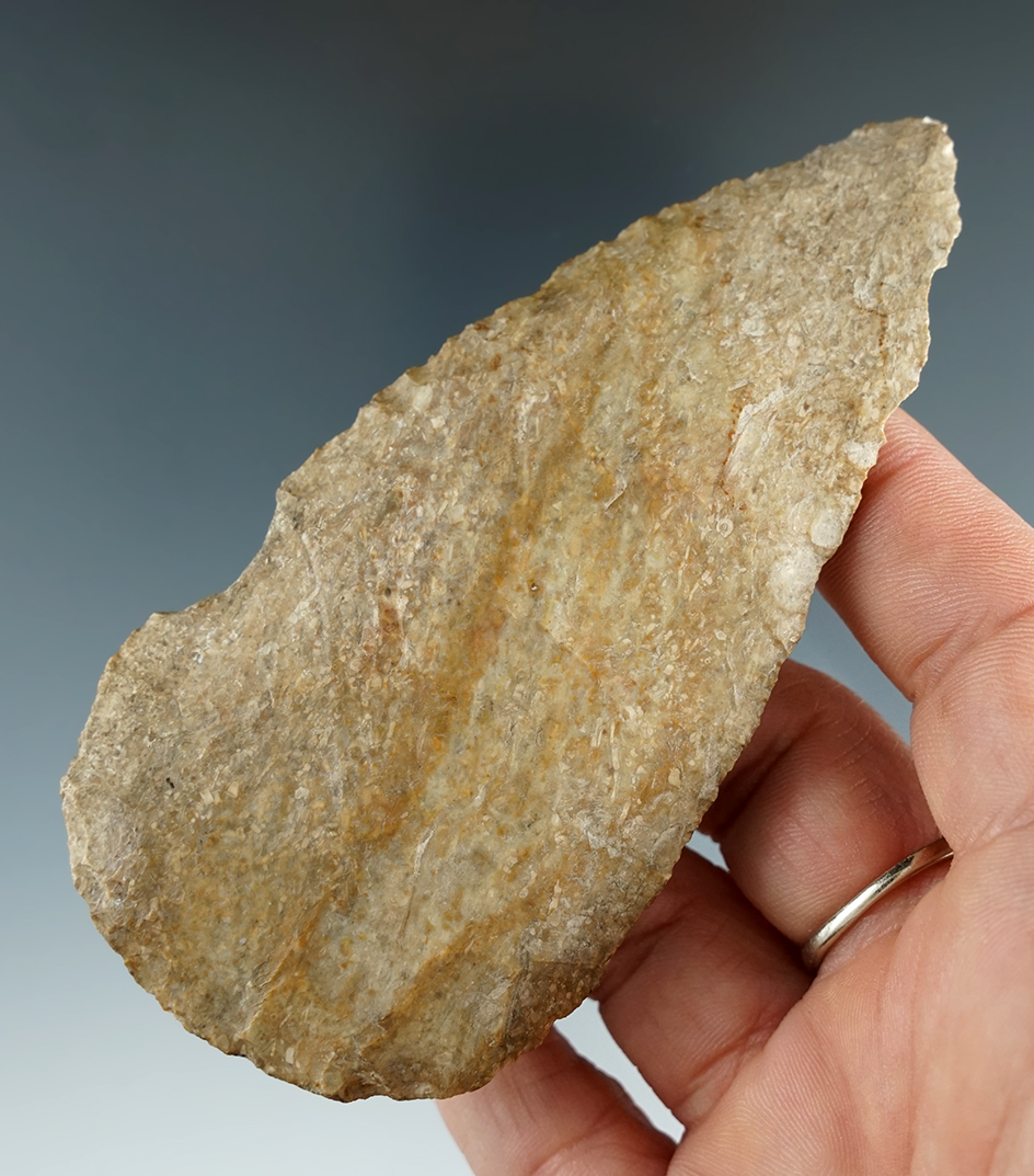 4 1/8" Adena blade that is heavily patinated found in Indiana.