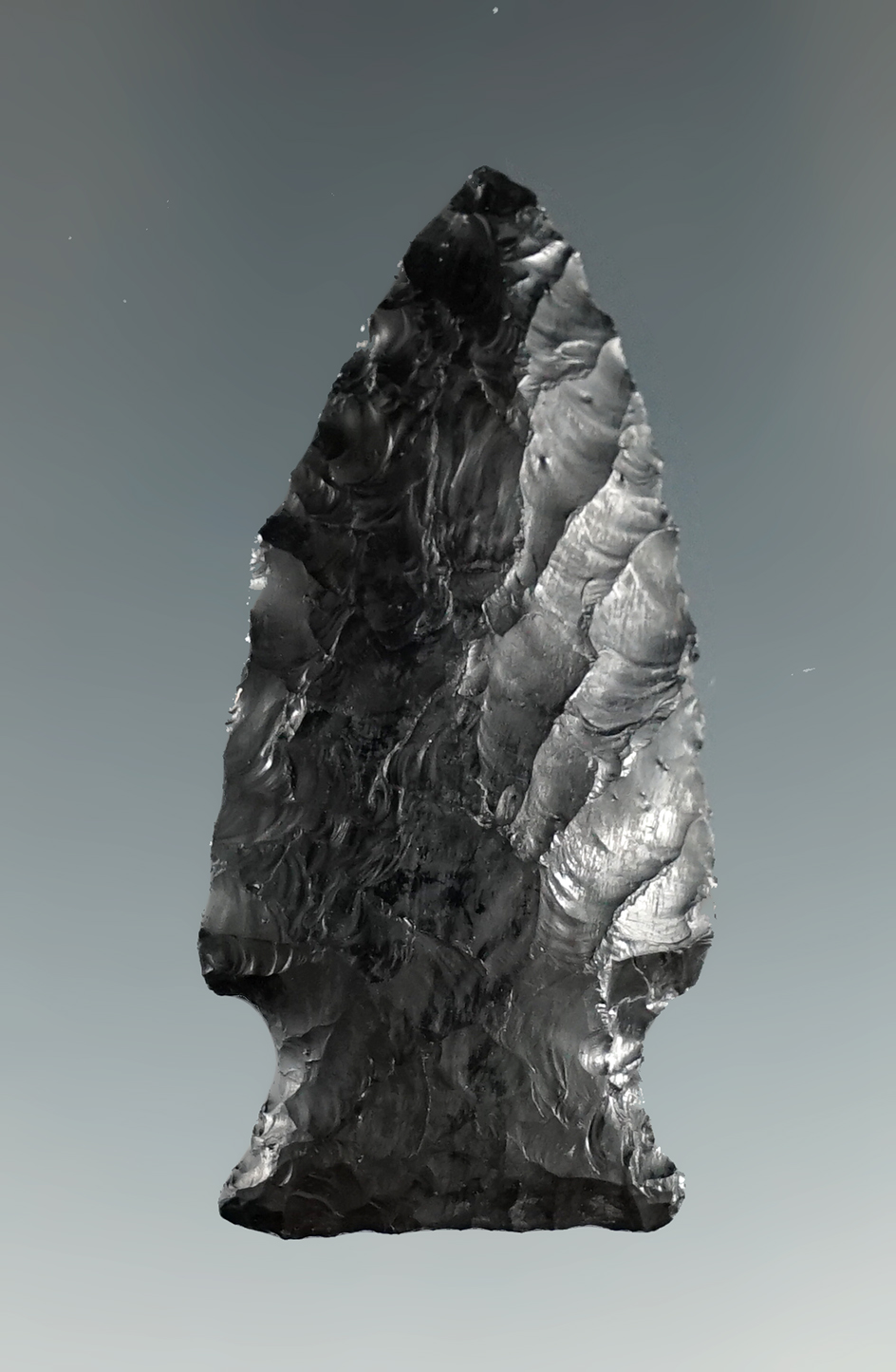 1 15/16" Bullhead point made from obsidian found in Lakeview Oregon.