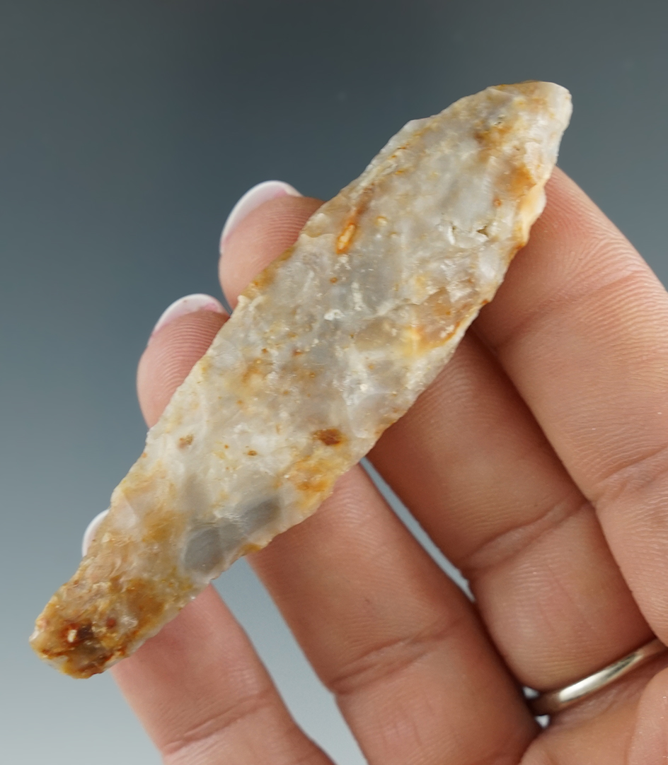 2 15/16" Paleo Haskett found in southern Oregon on. Ex. Jim Hogue collection.