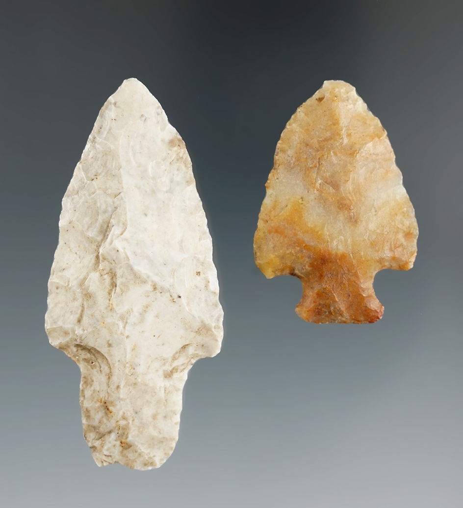 Pair of arrowheads found in Illinois, largest is 2 7/16".