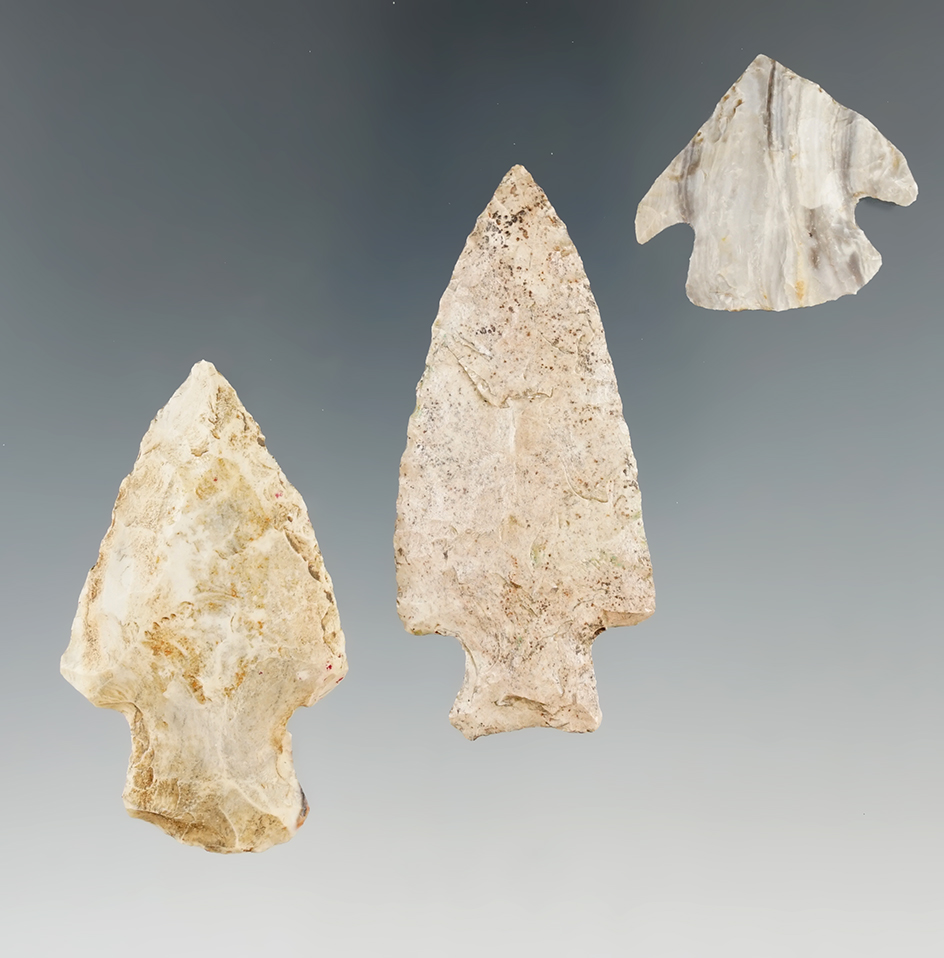 Set of three points found in the Osage River, St. Clair Co., Missouri in the 1940s.