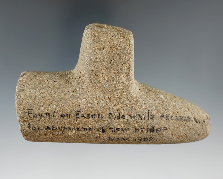 4" sandstone pipe preform found in November 1902 while excavating for a new bridge abutment.