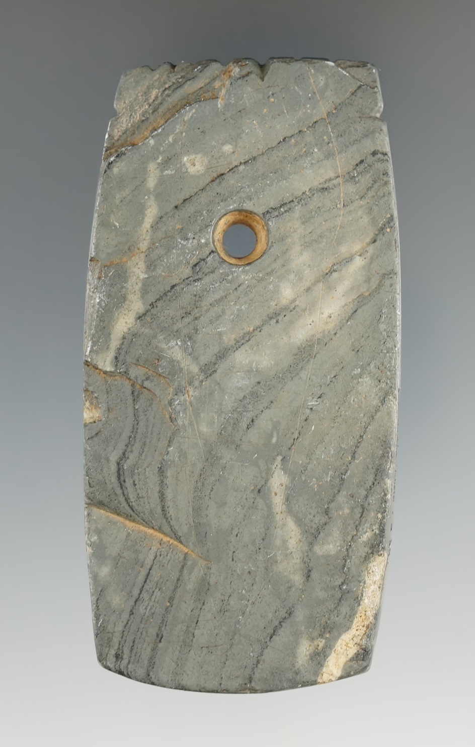 3 1/2" Rectangular Pendant -tallied - Banded Slate with "worm tracks". Found in Crawford Co., Ohio.-