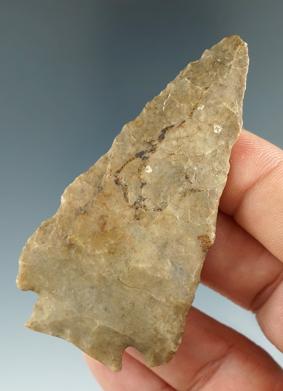 2 13/16" nicely beveled Decatur Fractured Base Knife found in Indiana.