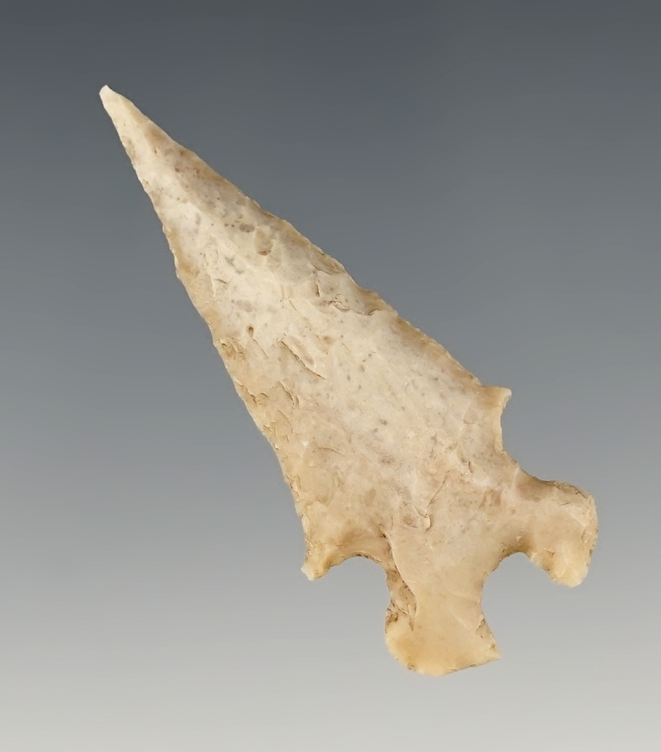 2 3/16" Frio made from cream chert. Found in Bandera Co., Texas. Comes with a Rogers COA.