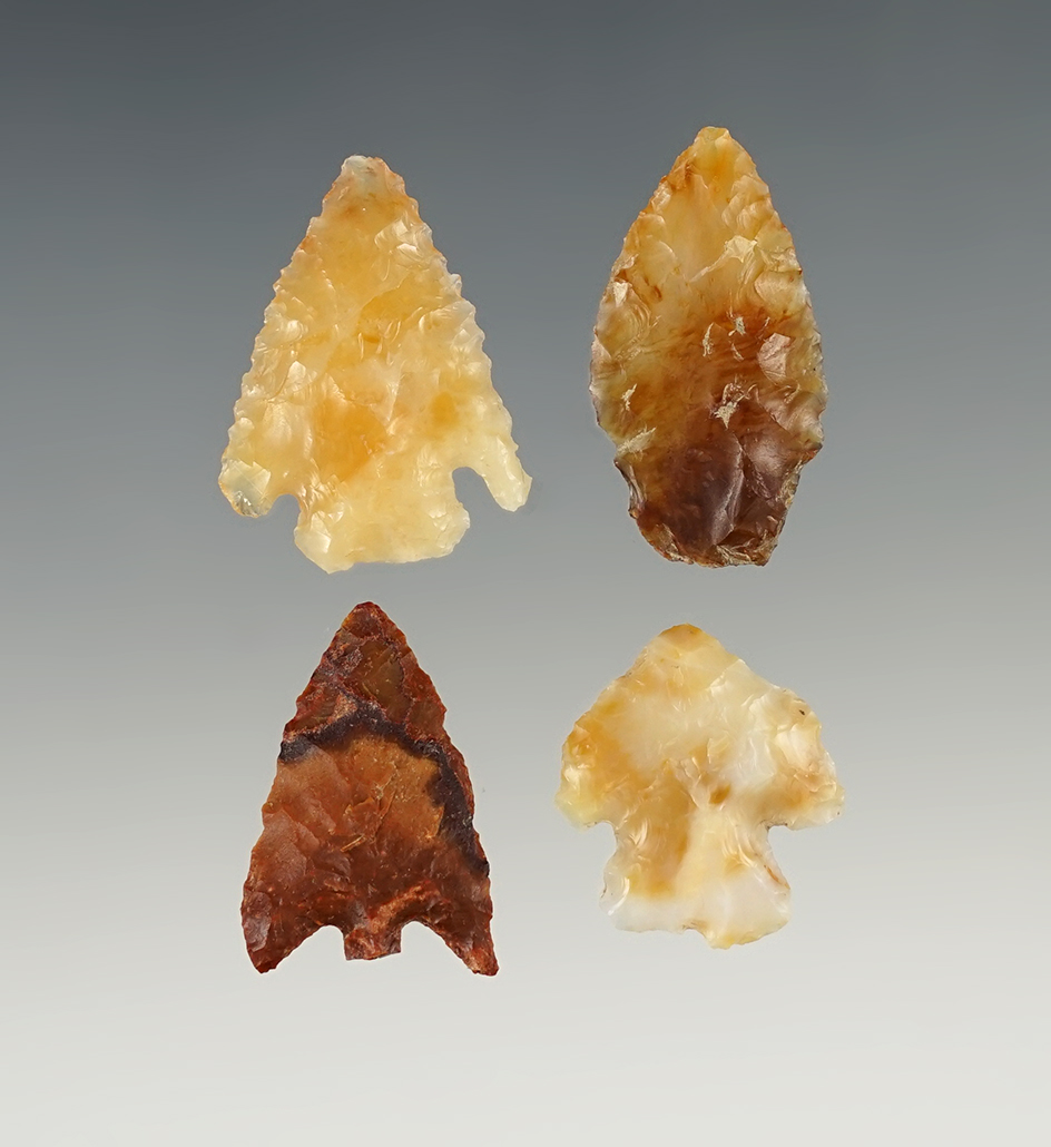Set of 4 Assorted Arrowheads found near the Columbia River, largest is 1 3/16".