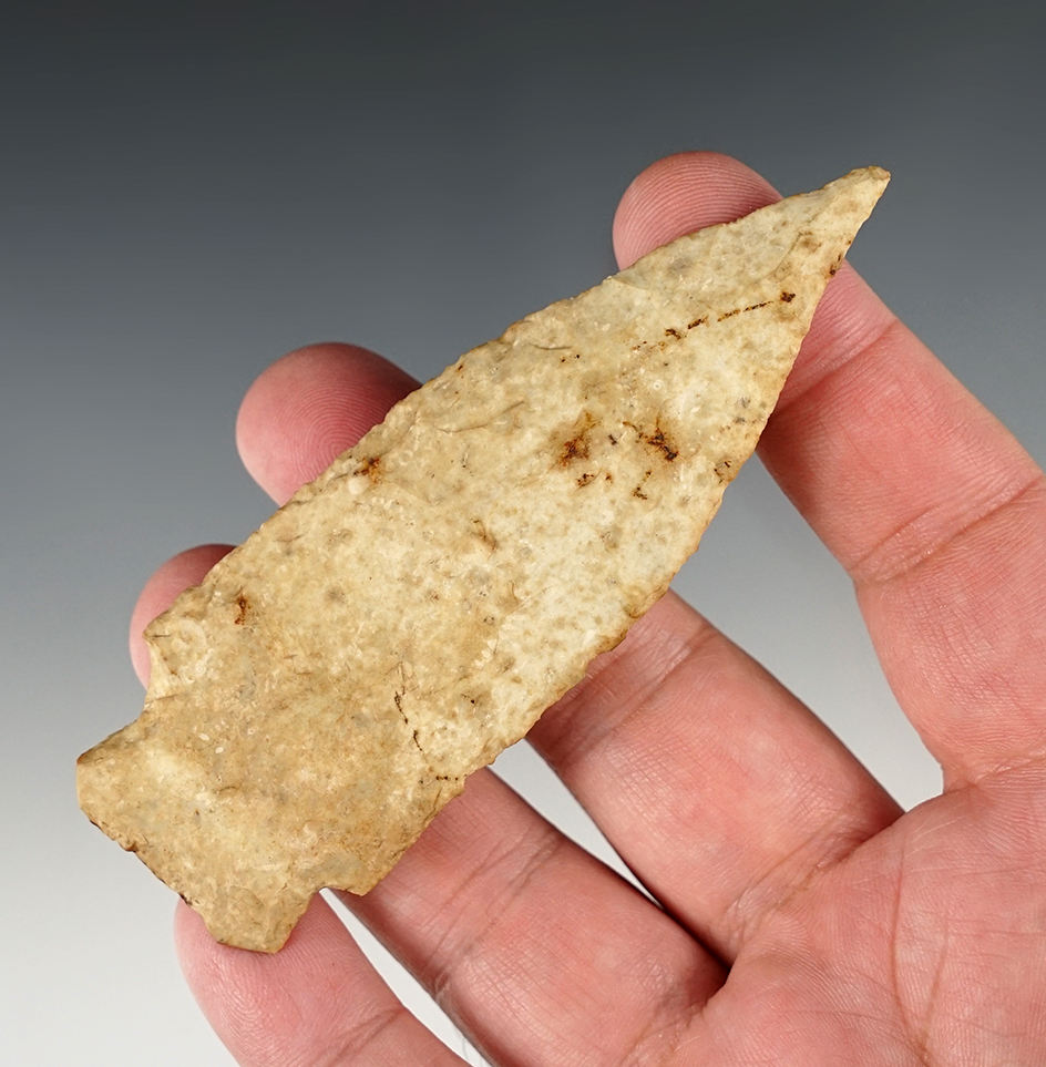 3 15/16" Etley knife with nice mineral deposits on surface found in Illinois.