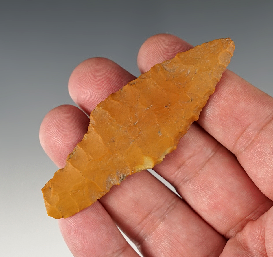 3 1/8" Parman made from Jasper. Found by Gene Favell in Harney Co., Oregon. Bennett COA.