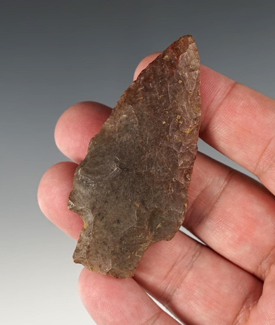 Heavily patinated 2 13/16" Stemmed Knife found in Illinois.