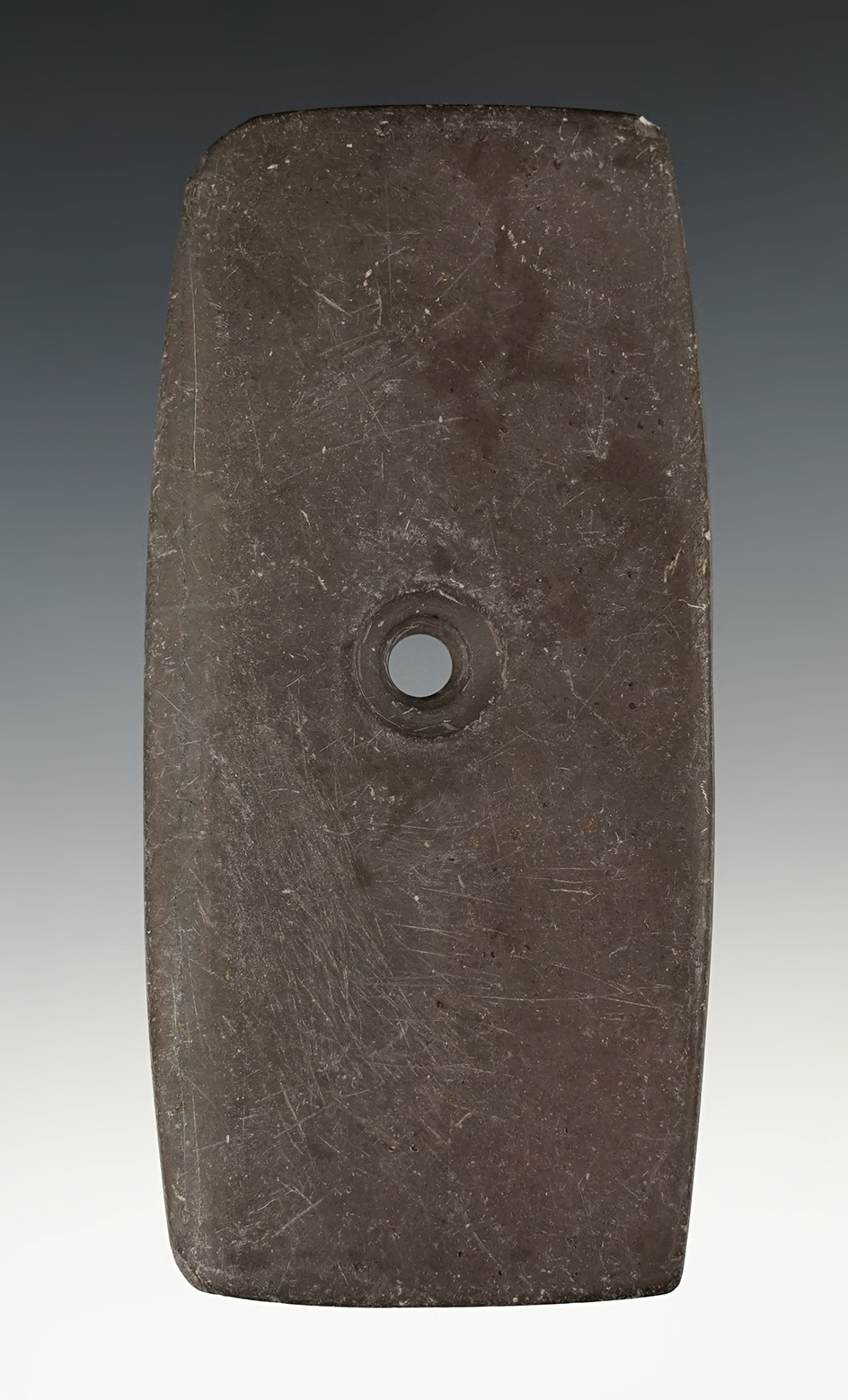 4 7/16" Woodland Rectangular Pendant made from red and gray Slate. Richland Co., Ohio.