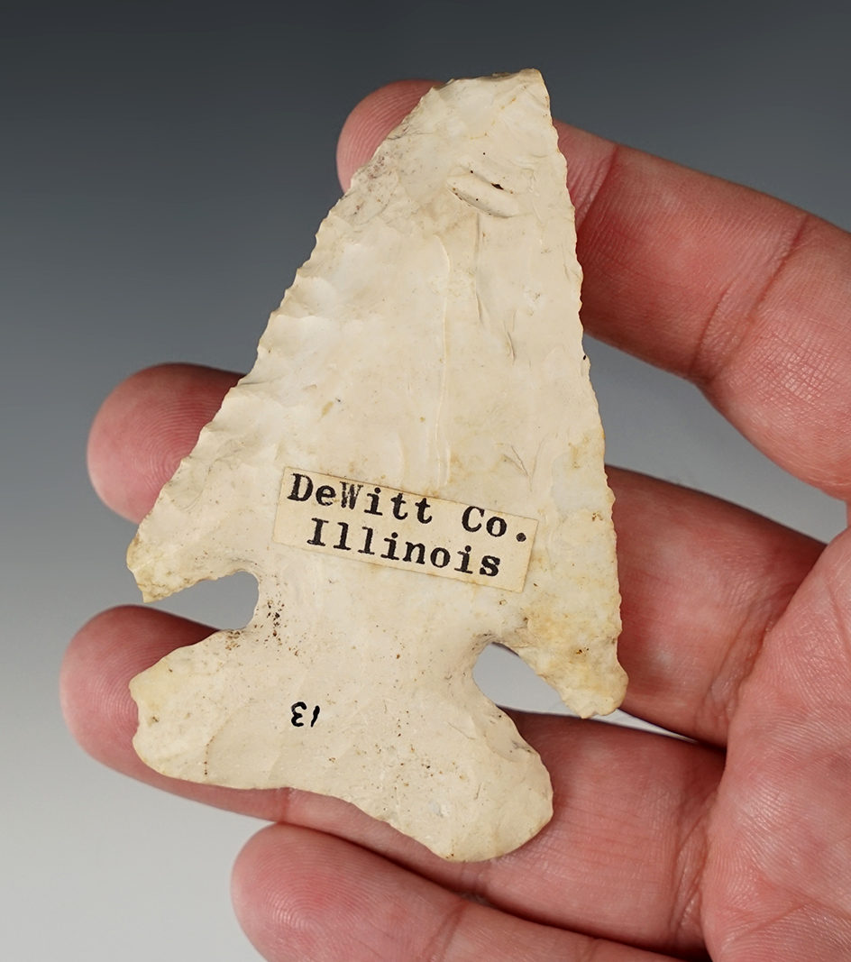 3 1/4" wide base Archaic Thebes bevel found in DeWitt Co.,  Illinois.