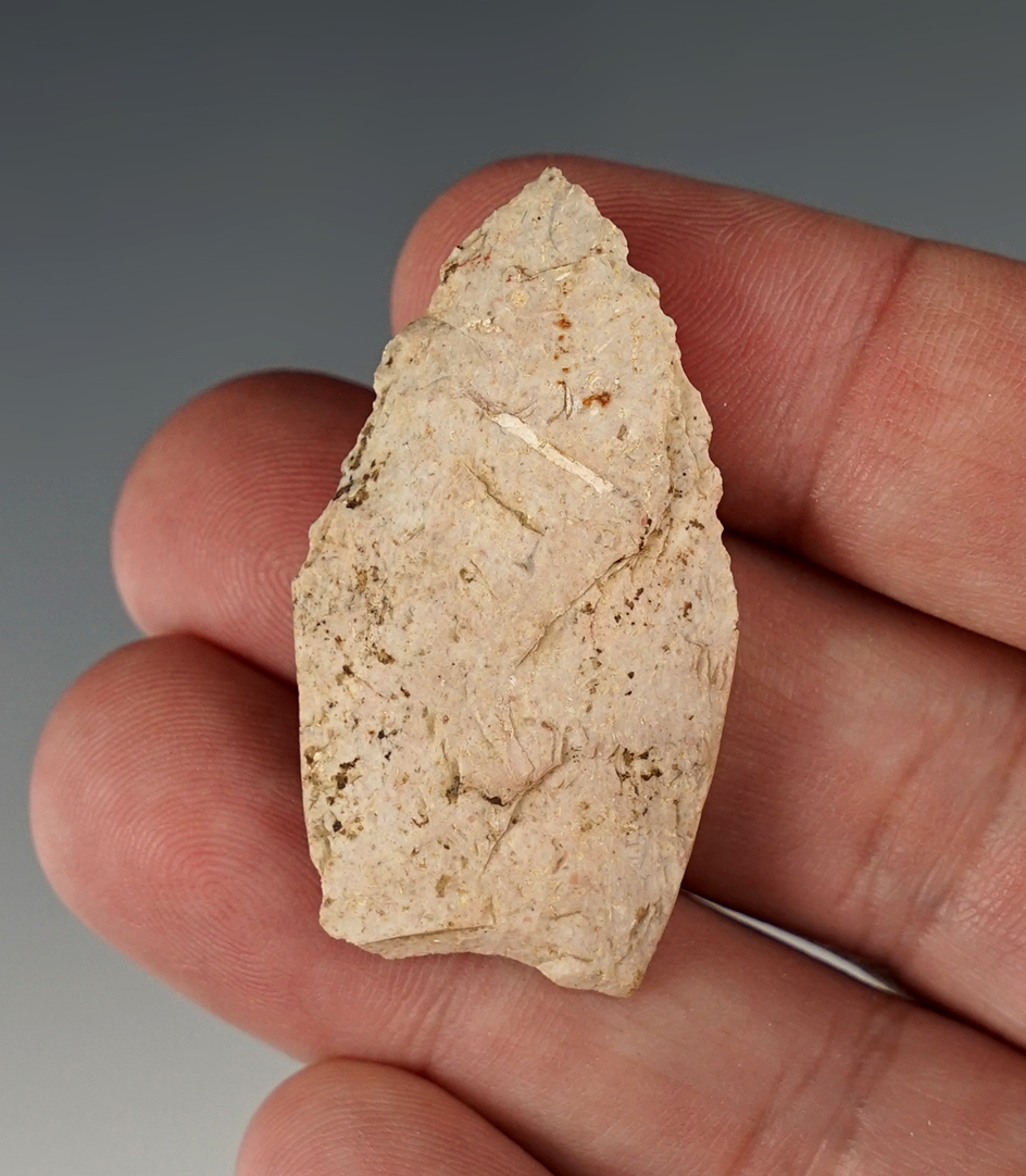 1 3/4" Paleo Dart Point found in Bruce Twp., LaSalle Co., Illinois.