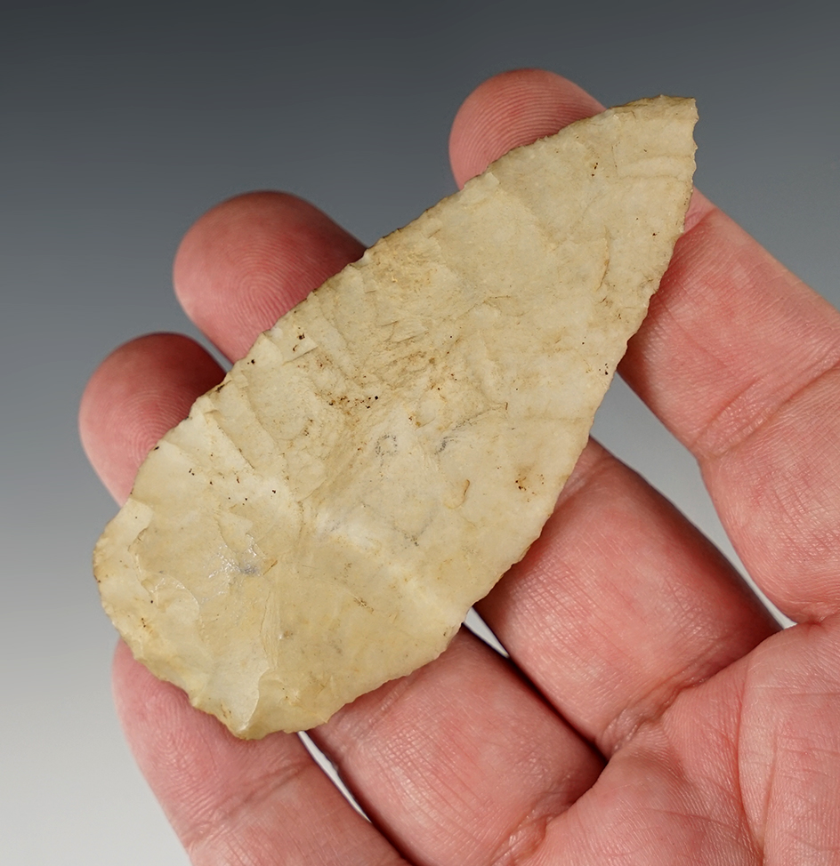 Nicely patinated 3 1/4" Woodland Flint Blade found in Illinois.