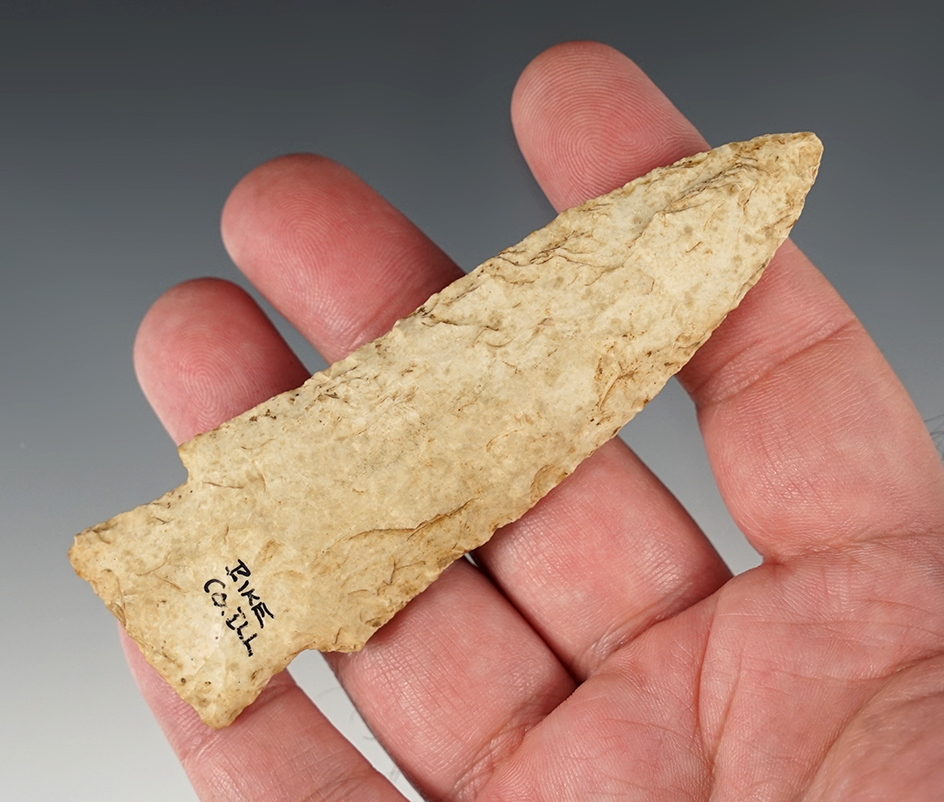 Heavily patinated 4" stemmed knife found in Pike Co.,  Illinois.