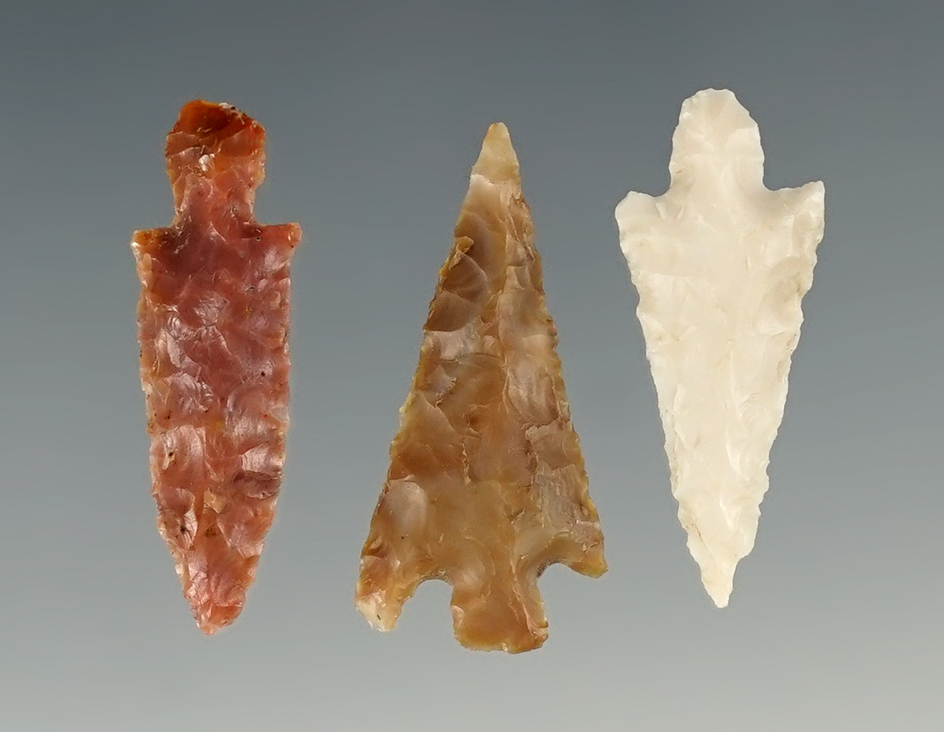 Set of 3 Nice Columbia River Arrowheads, largest is 1 1/8".