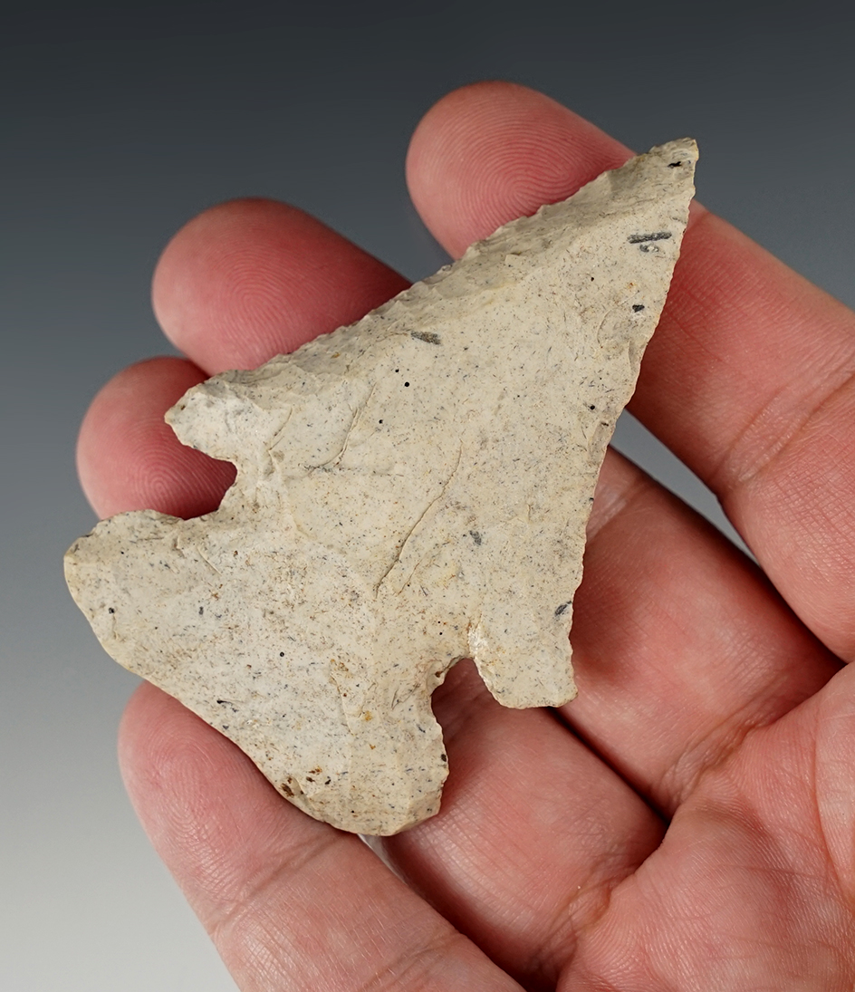 2 7/8" Archaic Thebes with nice mineral deposits on surface found in Bond Co.,  Illinois.