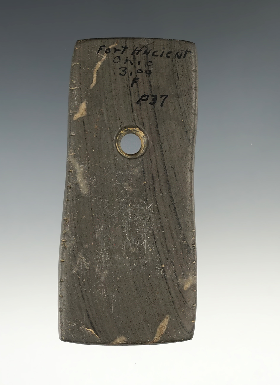 3 5/8" Ft. Ancient Pendant made from Banded Slate, found in Warren Co., Ohio. Ex. John Lutz.