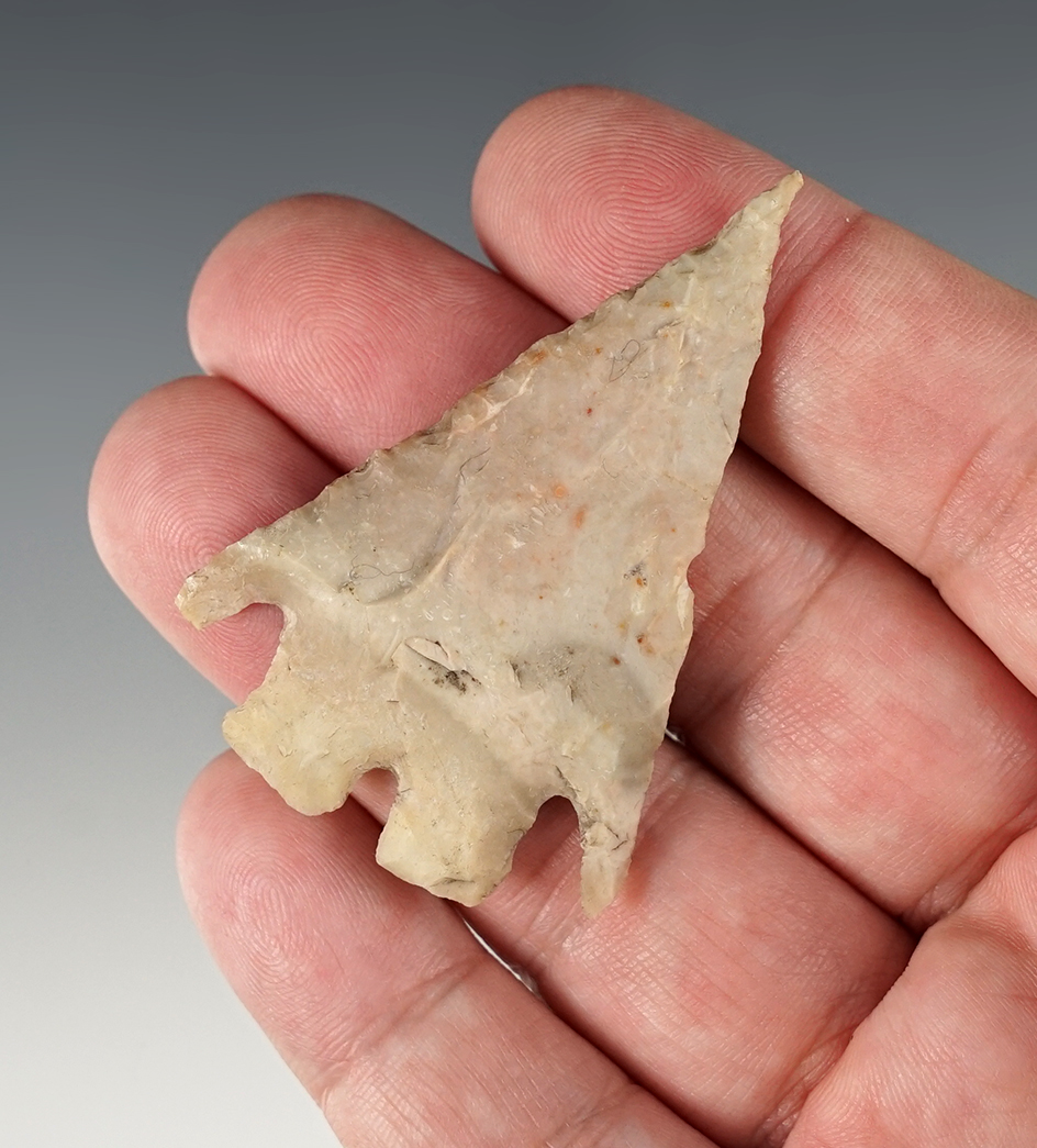 2 5/16" Montell made from tan chert. Found in Bell Co., Texas. Comes with a Rogers COA.