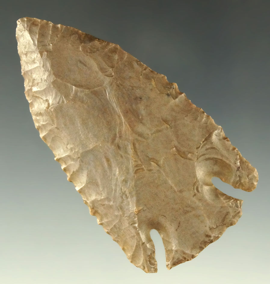 Pictured! 2 7/8" heavily patinated Hornstone Lost Lake found in Kentucky.2 COAs.  Ex. Museum!