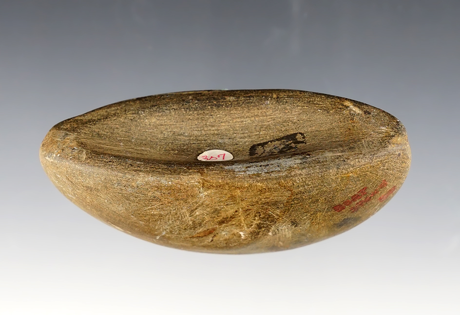 1 5/8" tall Undrilled Hemispheric Boatstone with a nicely  scooped bottom. Scioto Co., Ohio. 