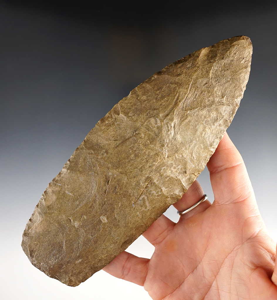 Clermont County Cache! Large 6 3/4" Cache Blade made from patinated tan and gray chert.