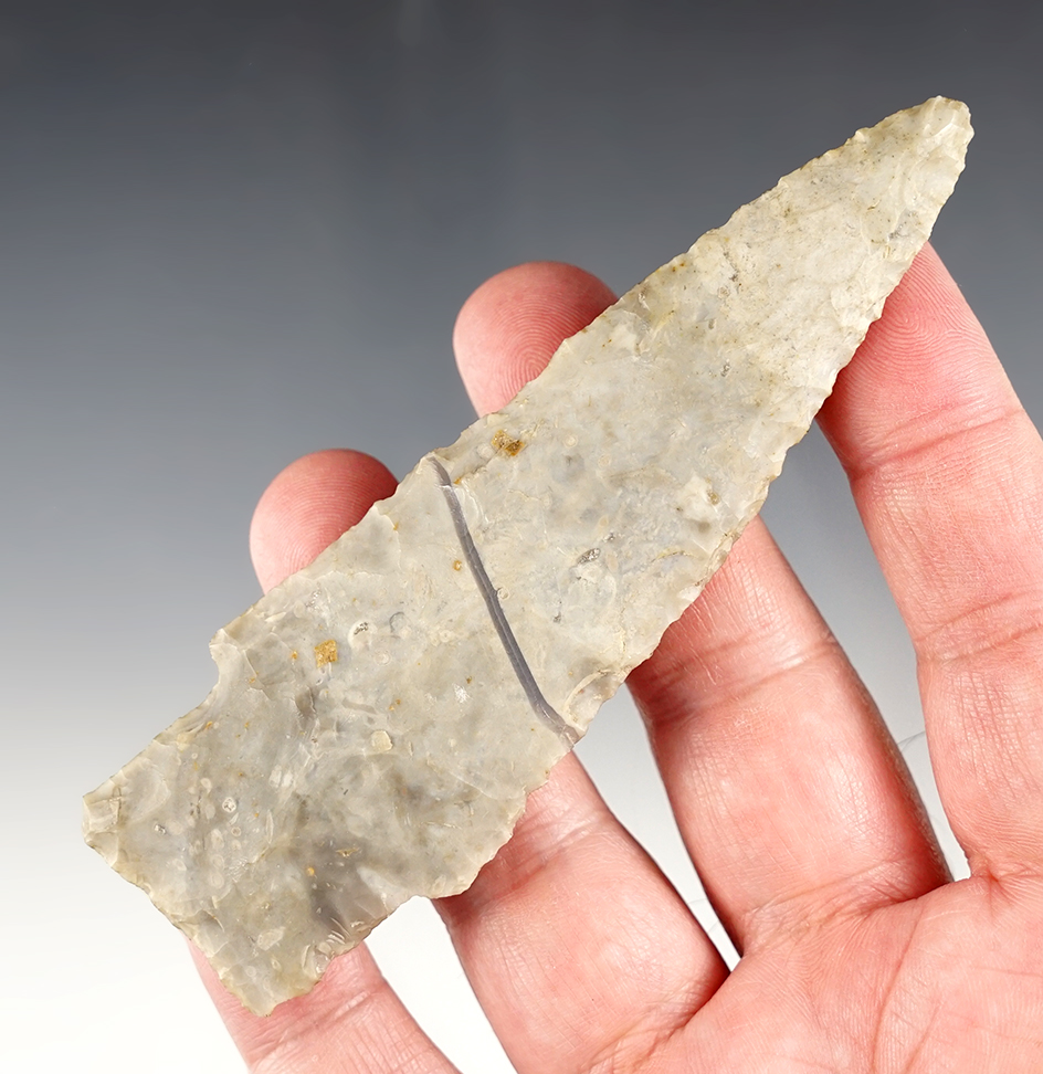 4 1/2" Stemmed Lance made from Flint Ridge Flint. Found in Licking Co., Ohio. Pictured! Ex. Hooks. 