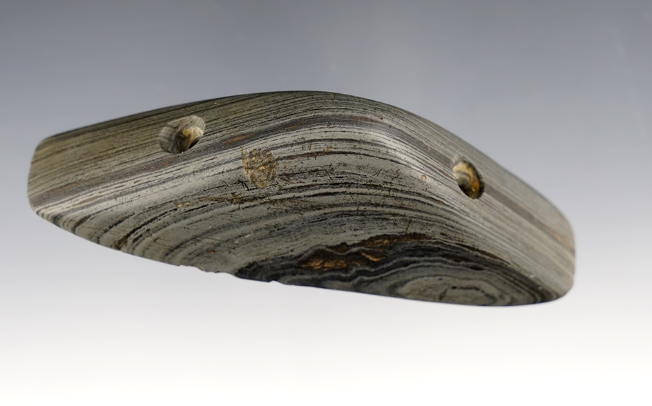3 1/2" Boatstone made from Banded Slate. Found in Mercer Co., Ohio. Bennett COA. Ex. Hooks. 