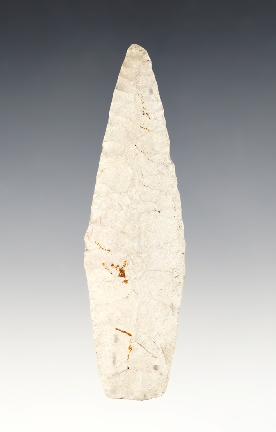 3 7/16" Paleo Lanceolate with nice ancient grinding to the stem sides. Found in Erie Co., Ohio. 