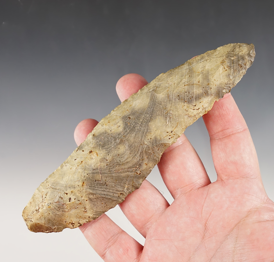 Large 6 3/8" Flint Knife made from Nethers Flint. Found in Licking Co., Ohio. Bennett COA. 