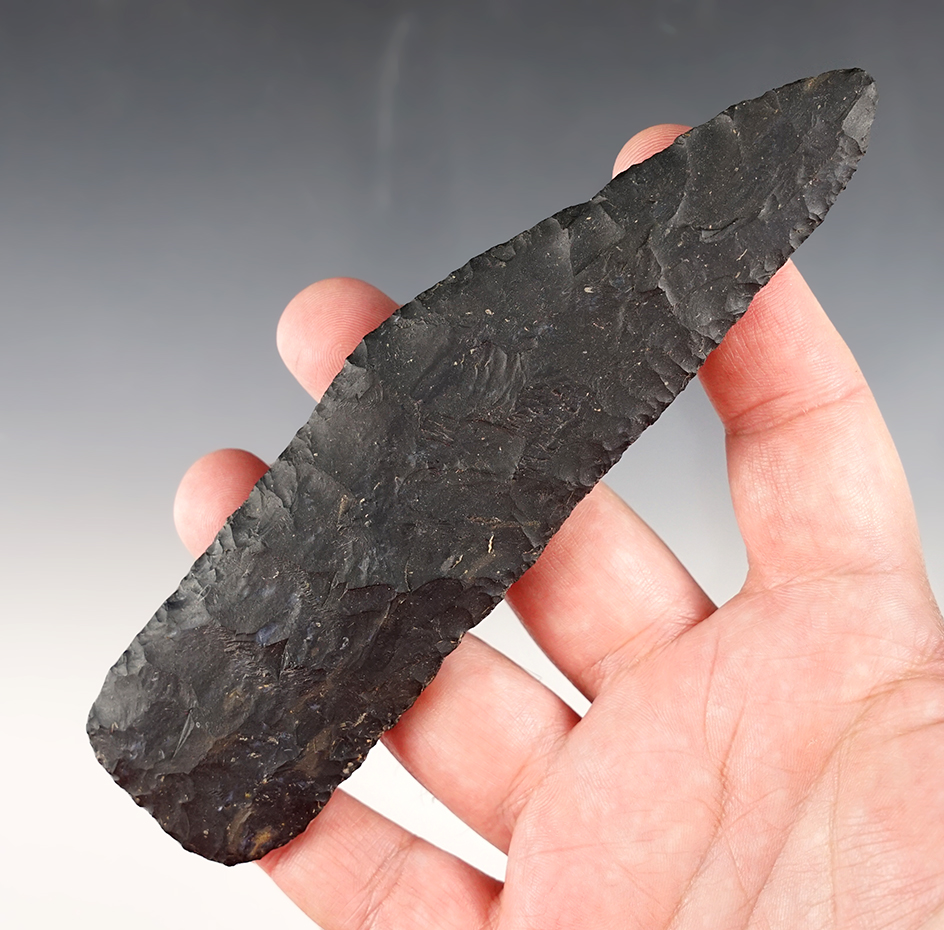 6" Curved Knife made from Coshocton Flint. Found in Seneca Co., Ohio.  Bennett COA. 