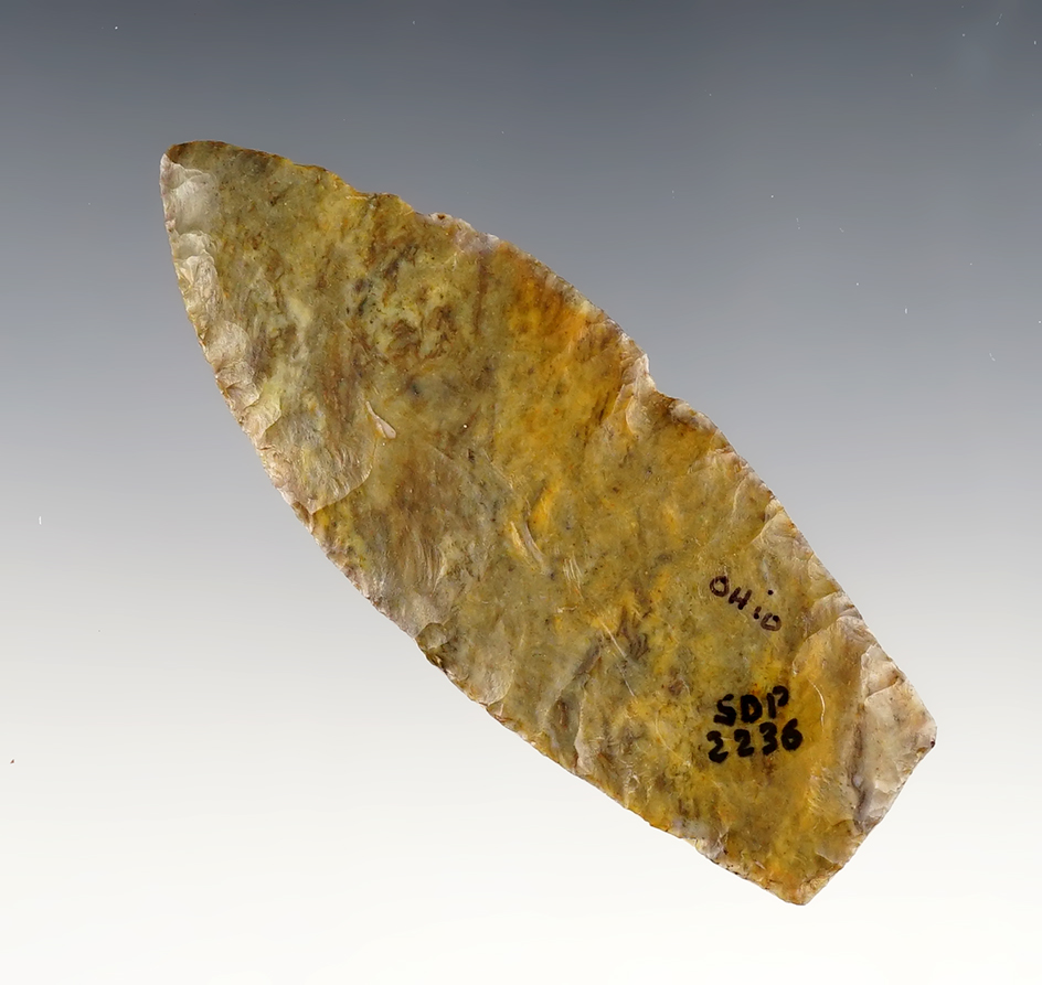 Thin 3 1/2" Paleo Lanceolate found in Ohio. A fine example of the type.