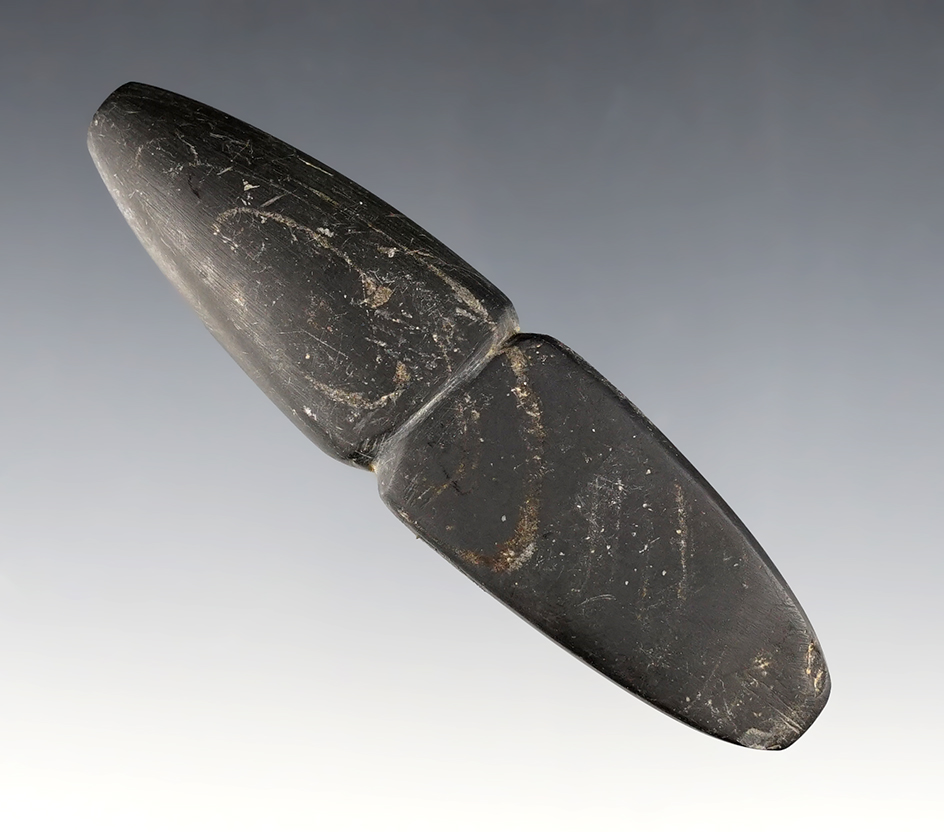 Fine 4" Bar Weight that is grooved around the center. Found in Franklin Co., Ohio. Ex. Weidner.