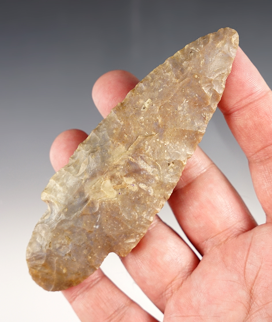 4 5/8" Adena made from attractive mottled Flint found in Pickaway Co., Ohio. 