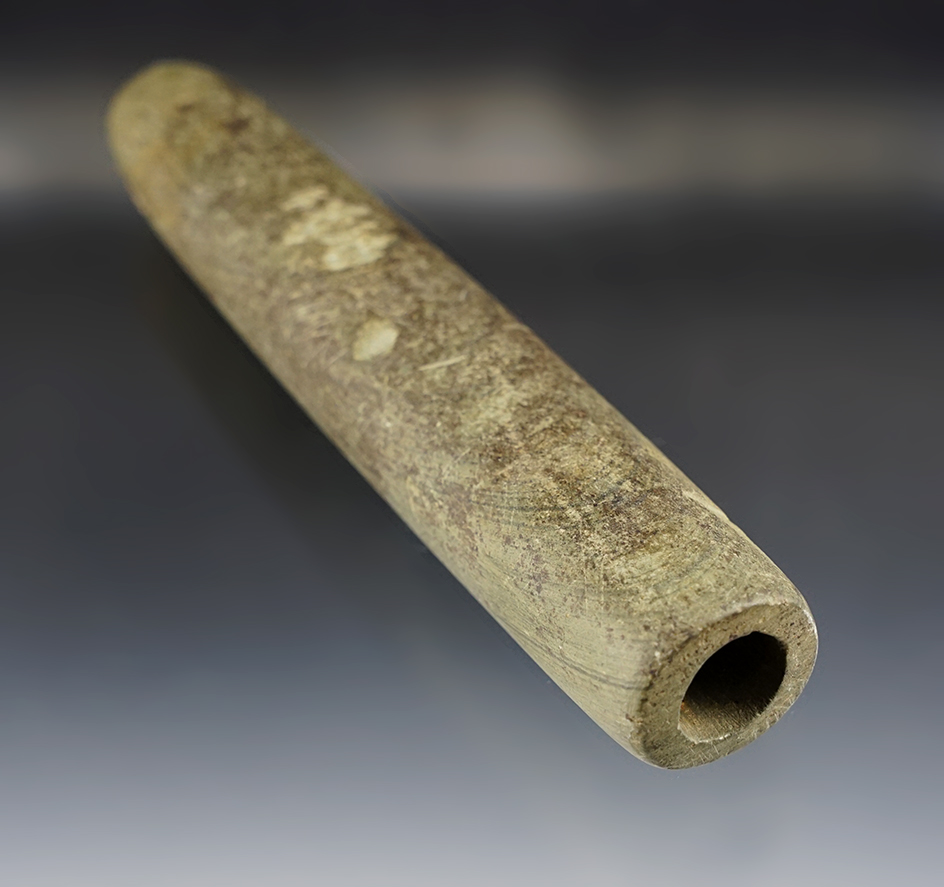 Superb 6 1/8" Tube Bannerstone found in Darke Co., Ohio. Pictured in the "Archaic Bannerstone".