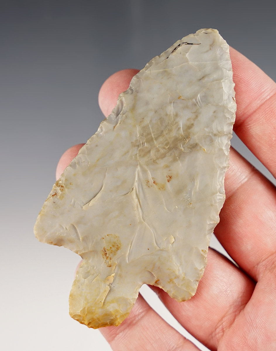 4 3/4" thin and nicely flaked Adena Knife made from Flint Ridge Flint found in Ohio.