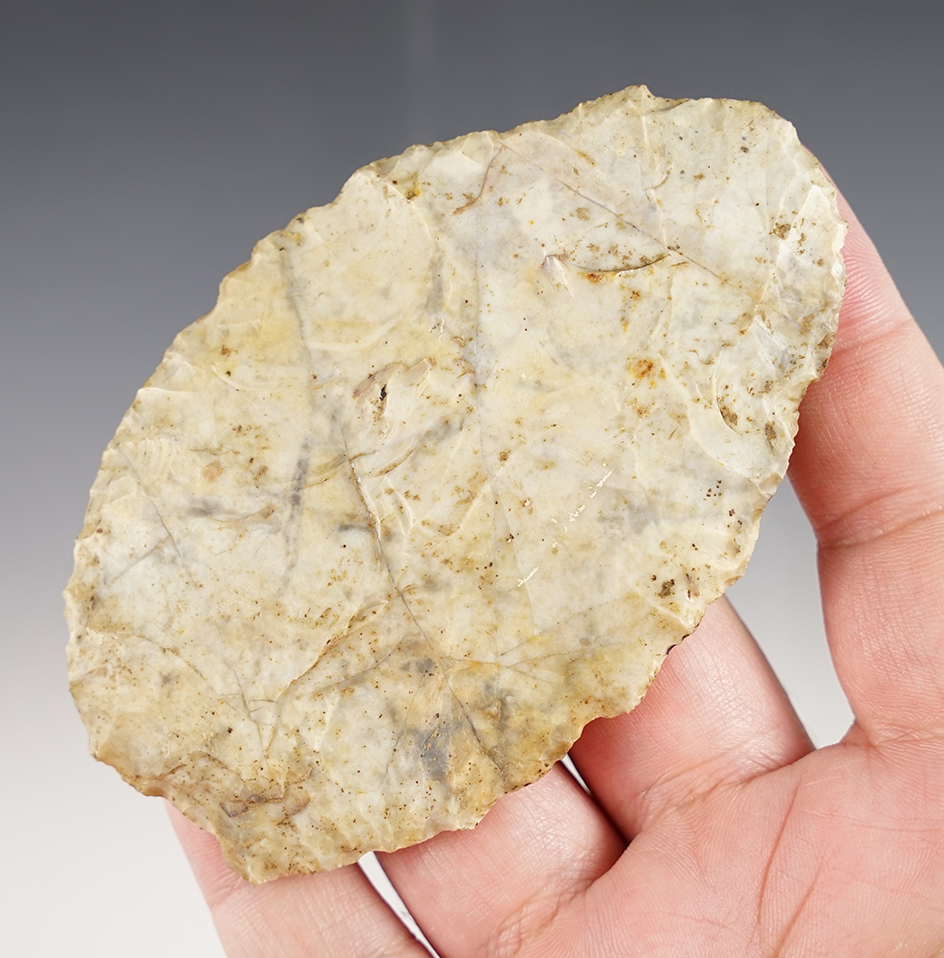 4 1/16" Flint Ridge Flint Paleo or early Archaic Blade with nice mineral deposits on surface, Ohio.