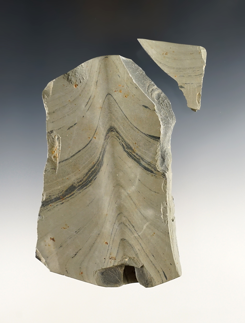 4" Bannerstone with one corner that has been broken but is included. Found in Logan Co., Ohio.