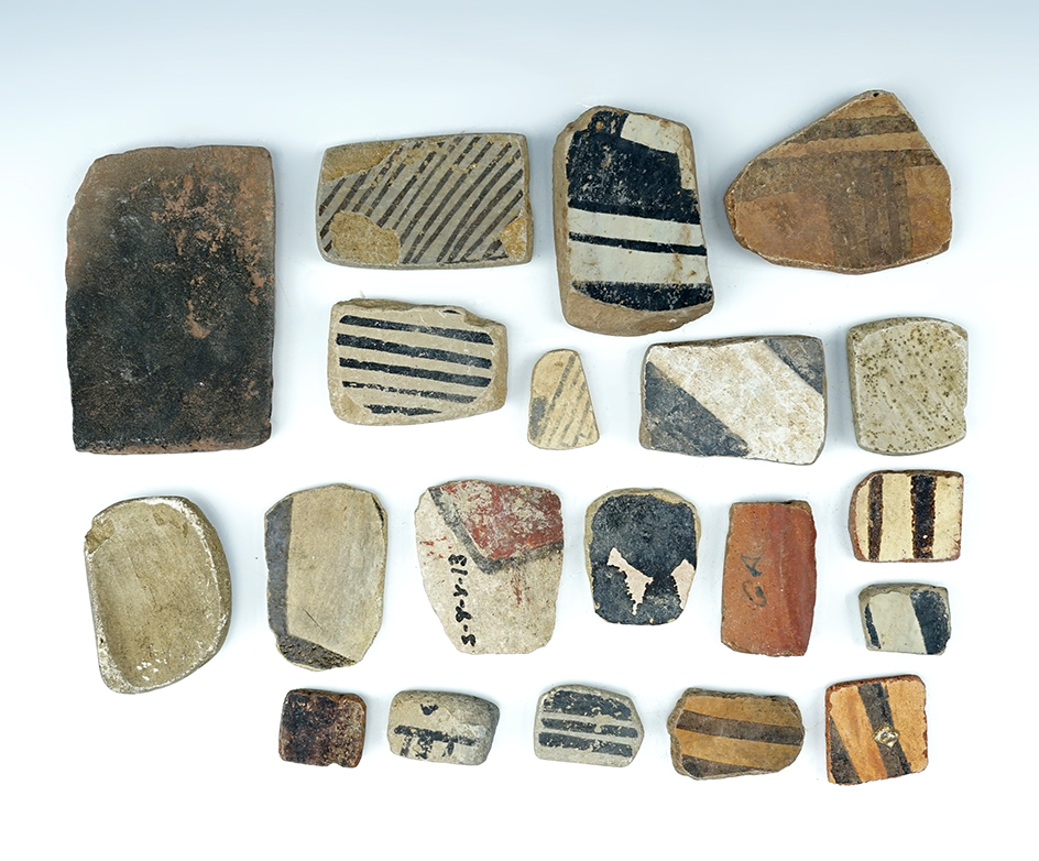 Set of 20 Anciently salvaged pottery fragments found at various sites in New Mexico and Arizona.