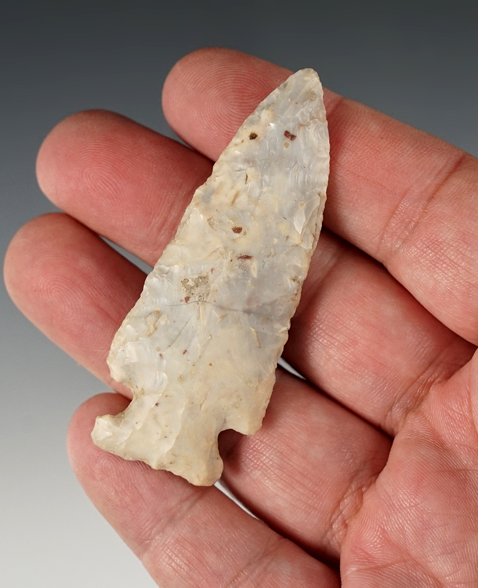 Well made Flint Ridge Cornernotch that measures 2 11/16". Found in Licking Co., Ohio.