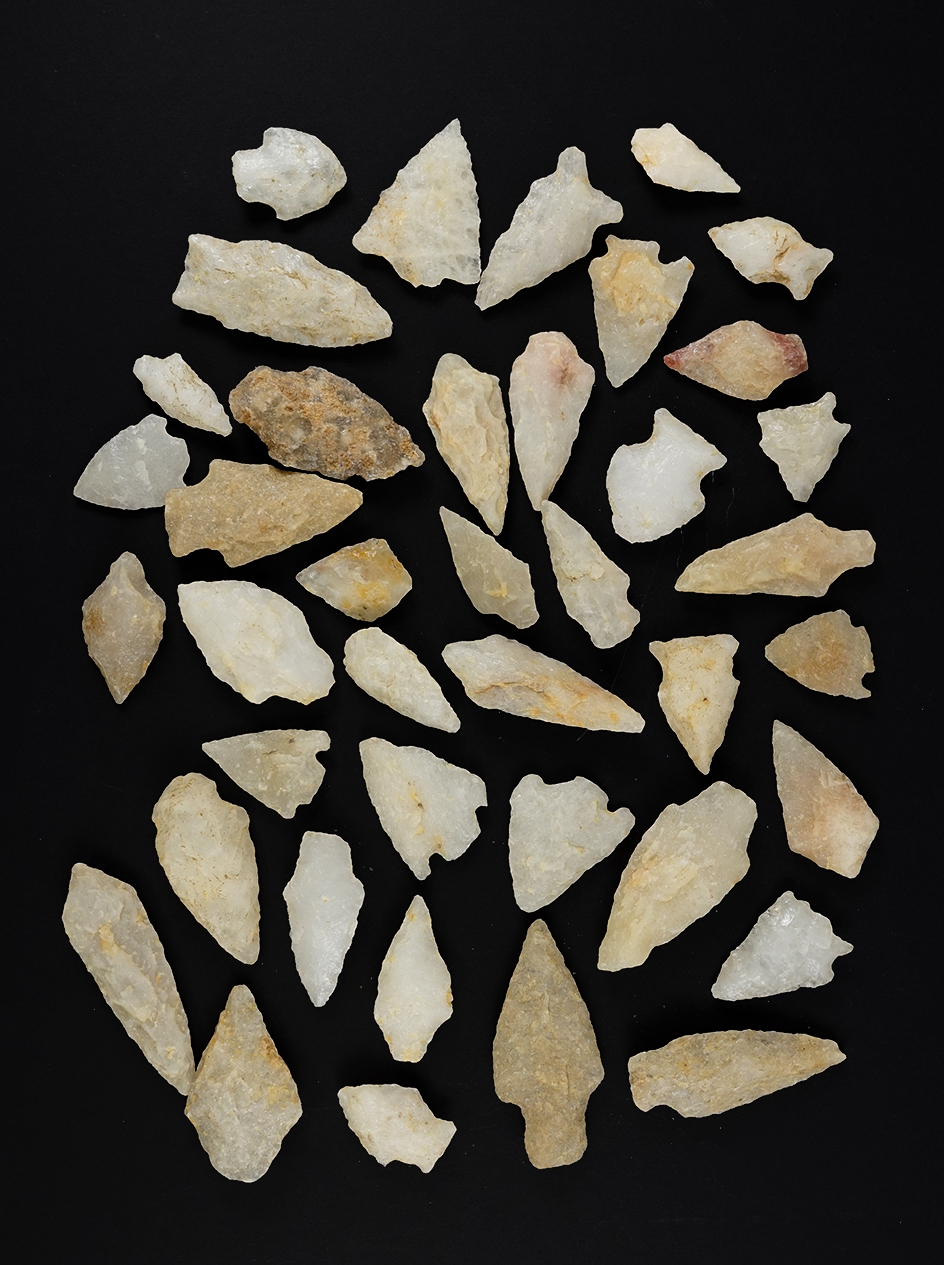 Set of 40 Quartzite Points found in the Eastern U.S. The largest is 2 1/4".