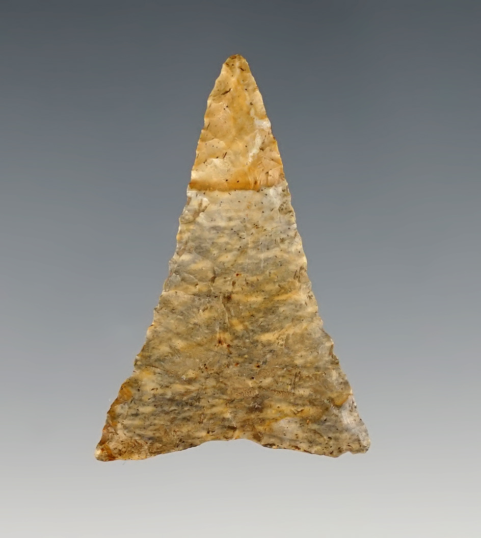 1 3/4" Classic Madison/Ft. Ancient Triangle made from Plum Run Flint. Found in Franklin Co., Ohio.