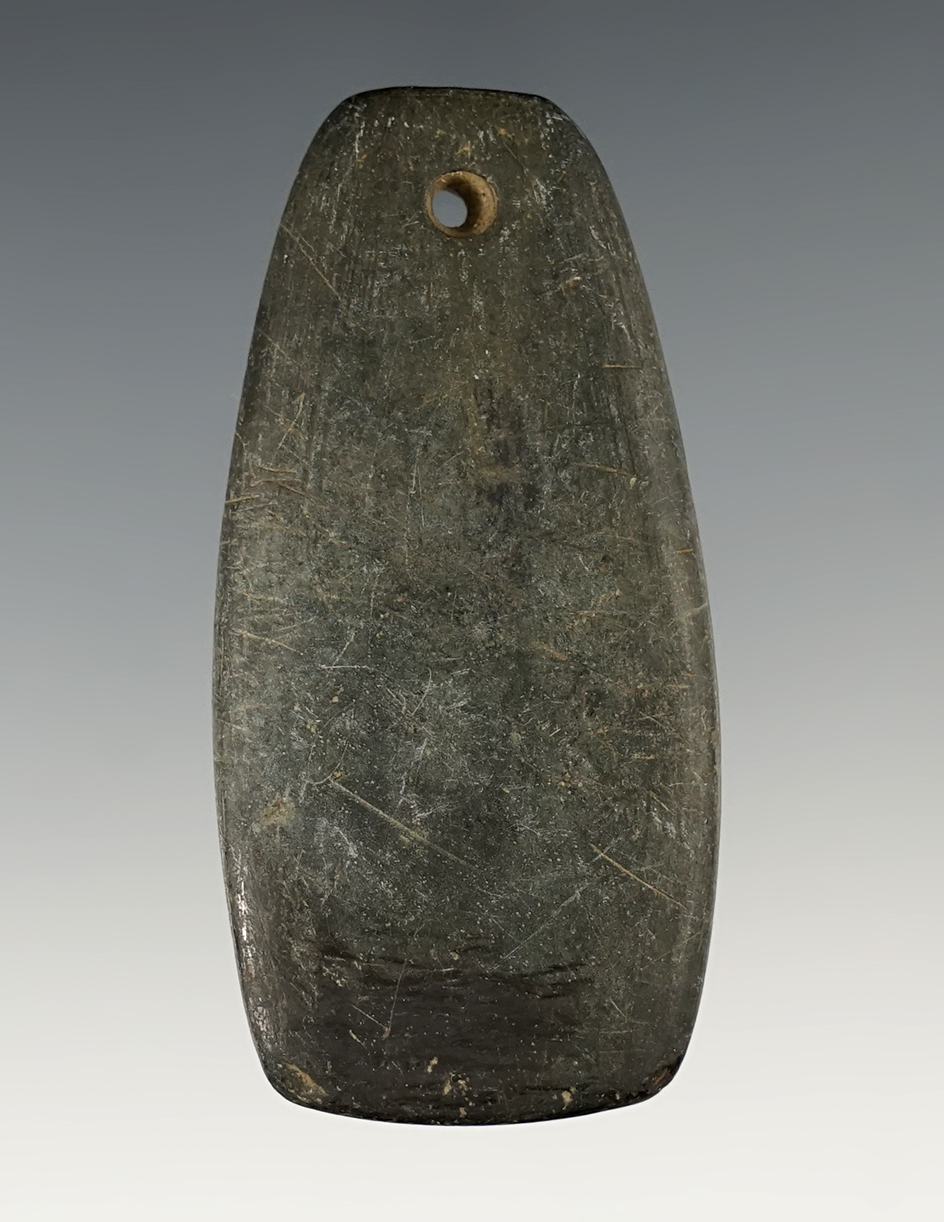 2 3/4" Woodland Trapezoidal Pendant made from black Slate, found in Sandusky Co., Ohio.