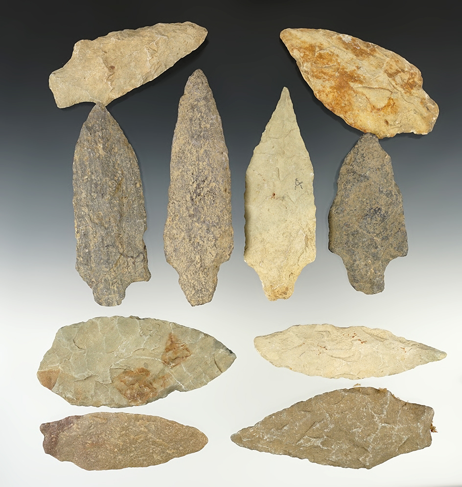 Set of 10 large Eastern points in good condition. The largest is 4 1/2".